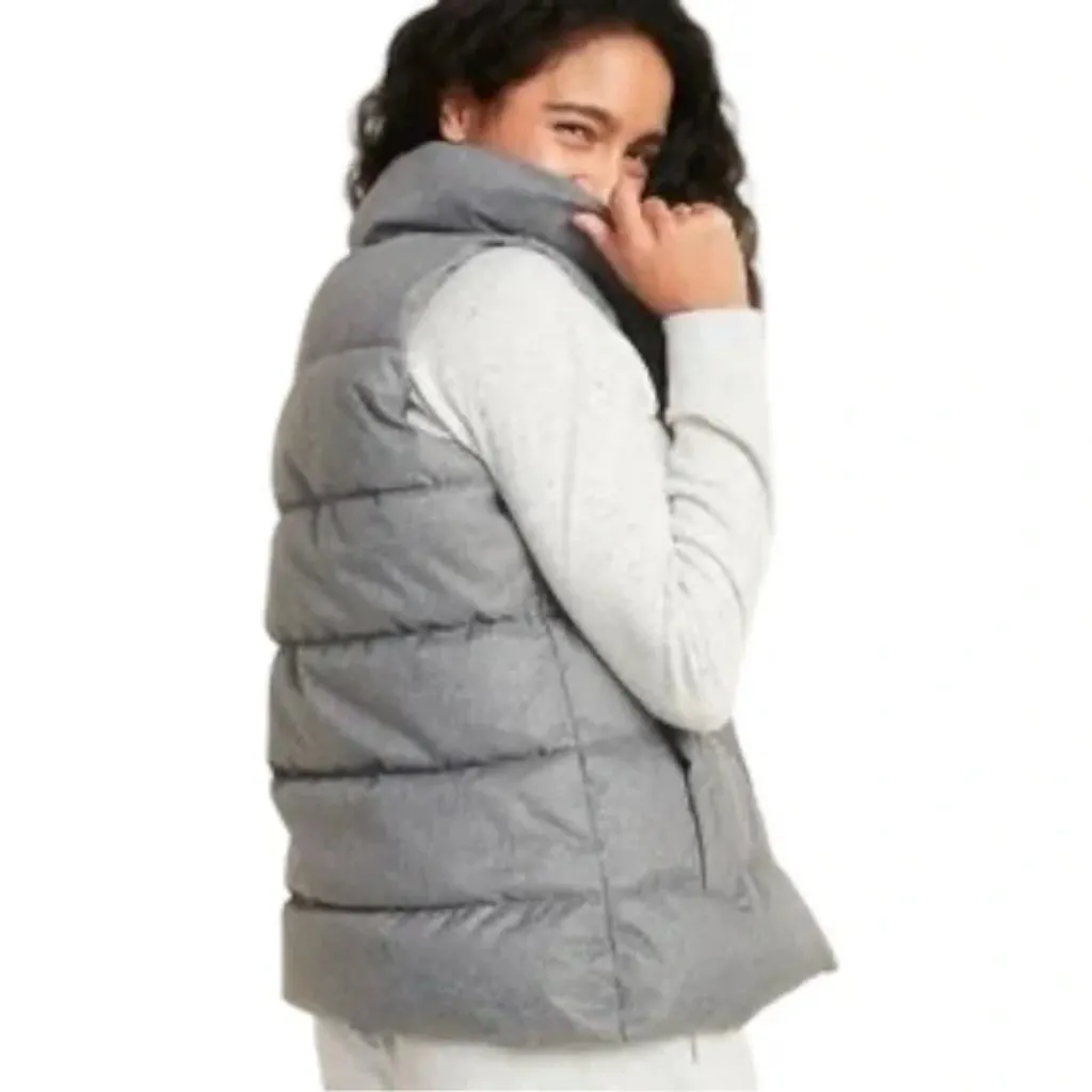 Old Navy Gray Heather Textured Frost-Free Zip Up Mock Neck Outdoor Puffer Vest - Image 5