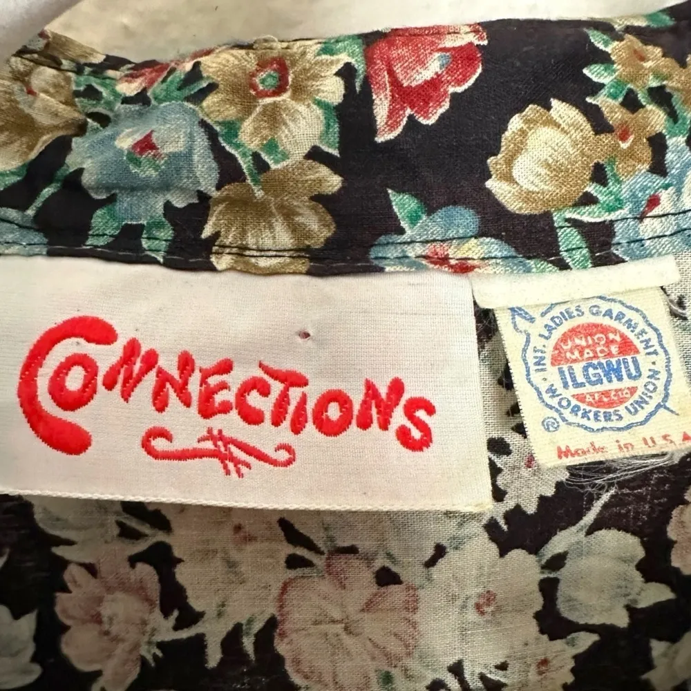 Vintage 70s 80s Prairie Peter Pan Collar Floral Button Down Shirt Size Medium Blue - Image 10