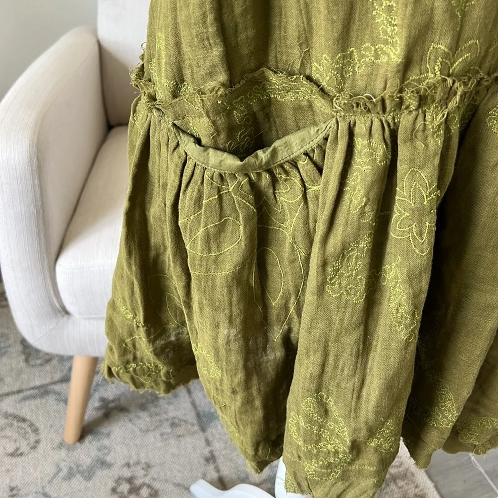 NWOT Free People Picking Petals Embroidered Mini Tunic Dress in Cardamom Seed XS - Image 10