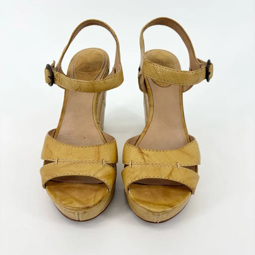 Frye Corrina Campus Wedge Platform Sandals Size 8.5 Yellow Leather - Image 2
