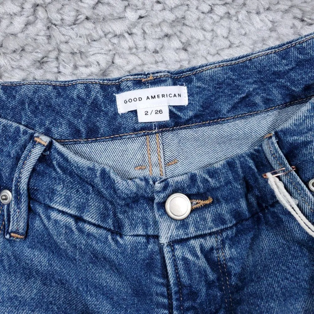 Good American The Weekender Distressed Relaxed Tapered Leg Jeans Size 2 26 - Image 5