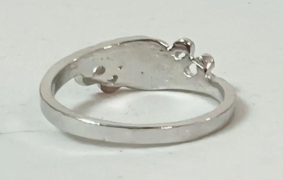 Silver Diamond Floral Carved Band Ring Jewelry Size 8 💎 - Image 3