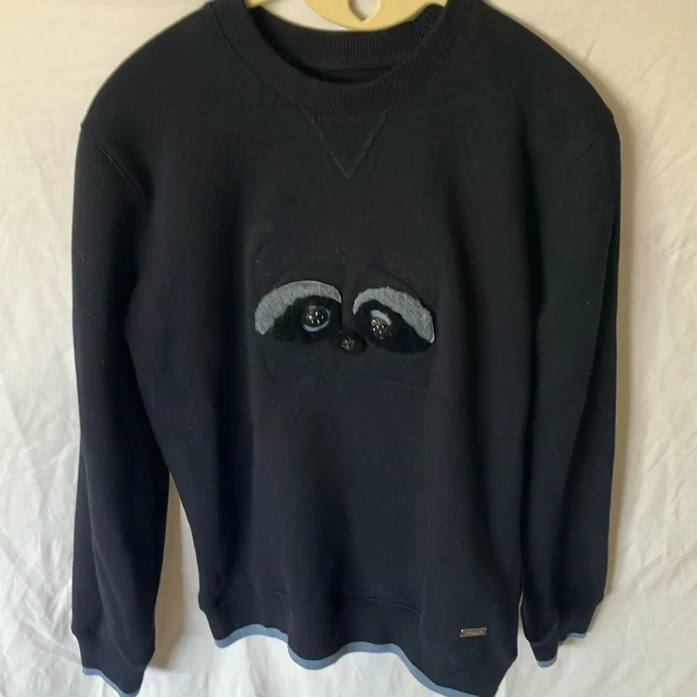 Coach: Navy Blue sweatshirt- Raccoon Design- Leather & Shearling- XS - Image 12