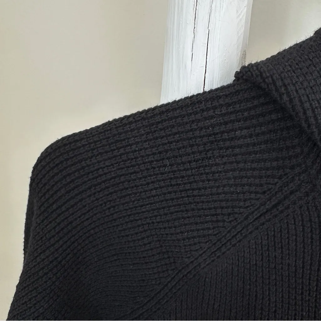 MICHAEL Michael Kors Black Ribbed Hoodie Sweater w Gold Accents Size Large - Image 9