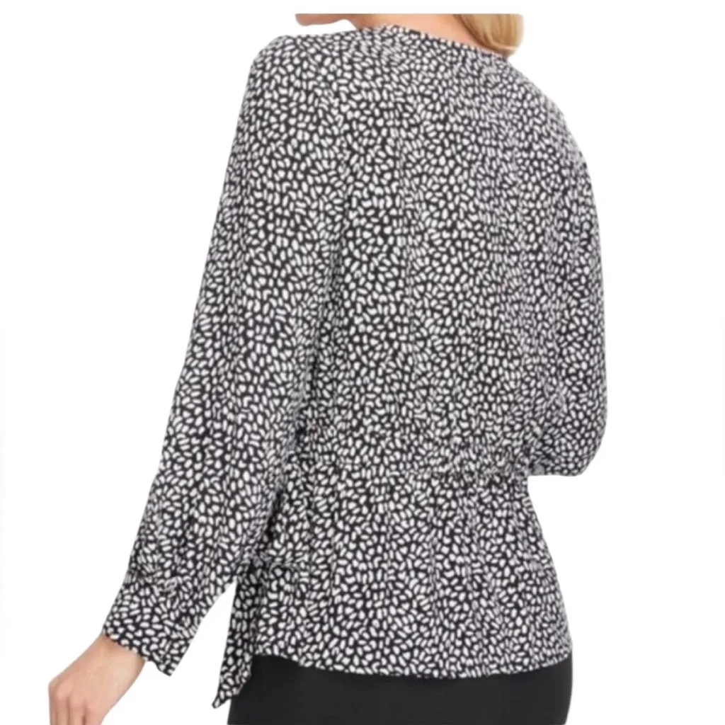 Talbots Women's XL Faux Leopard Print Wrap Blouse Black White Holiday Party Top - Image 6