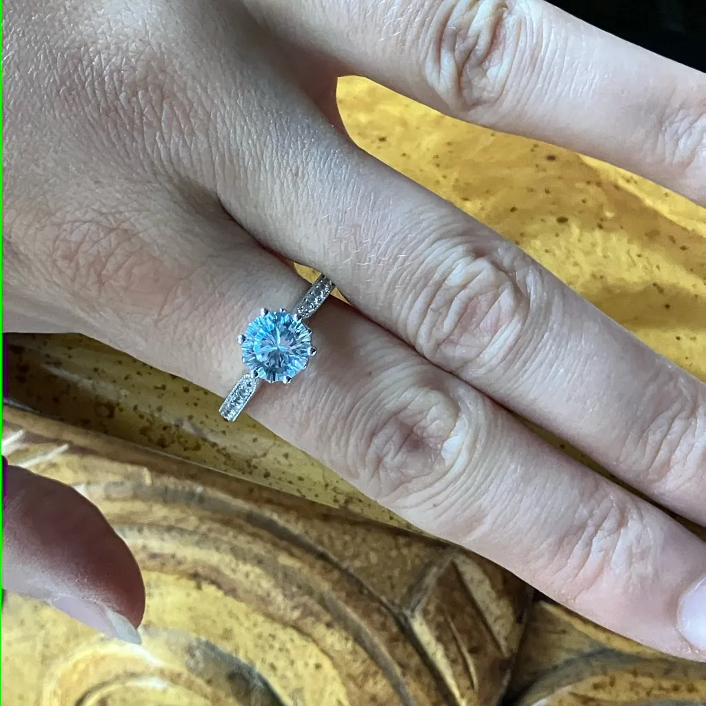 Sky Blue Topaz White Topaz Sterling Silver Ring Size 8.75 - Image 4