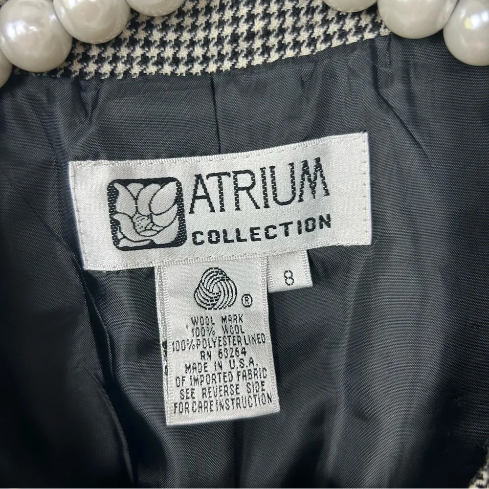 Vintage Atrium Collection Wool Houndstooth Blazer Jacket Size 8 Black - Image 6