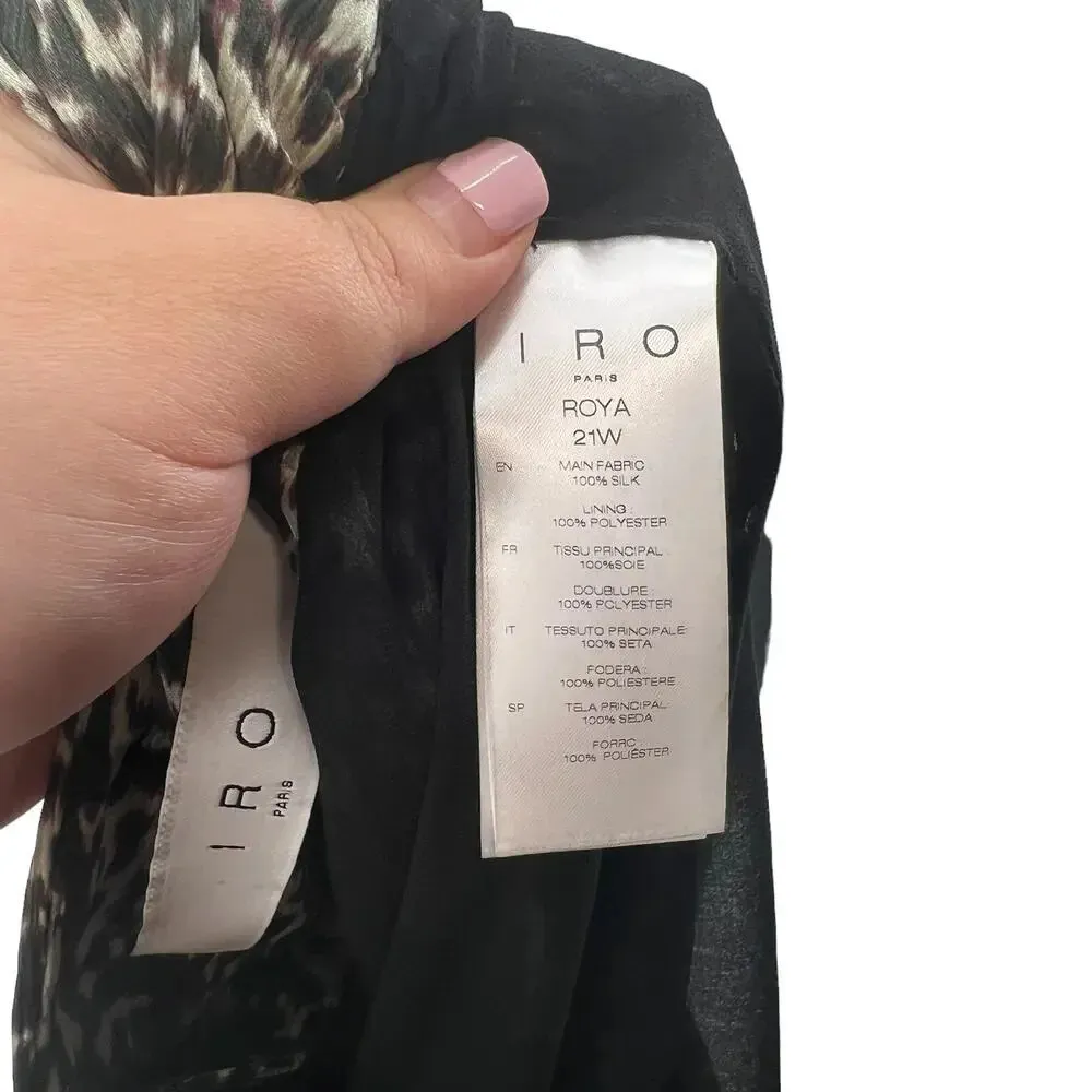 IRO Roya Leopard Silk Mini Skirt Ecru Black Brown‎ Size 38 / US 6 - Image 11