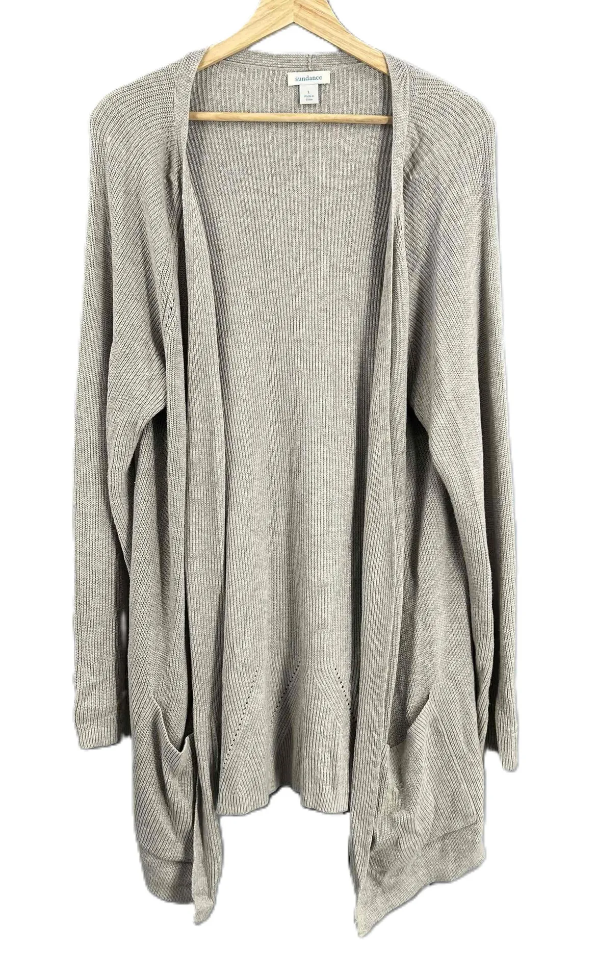 Sundance Sweater Gray Rib Knit Open Front Cardigan Womens Size Large - Image 1