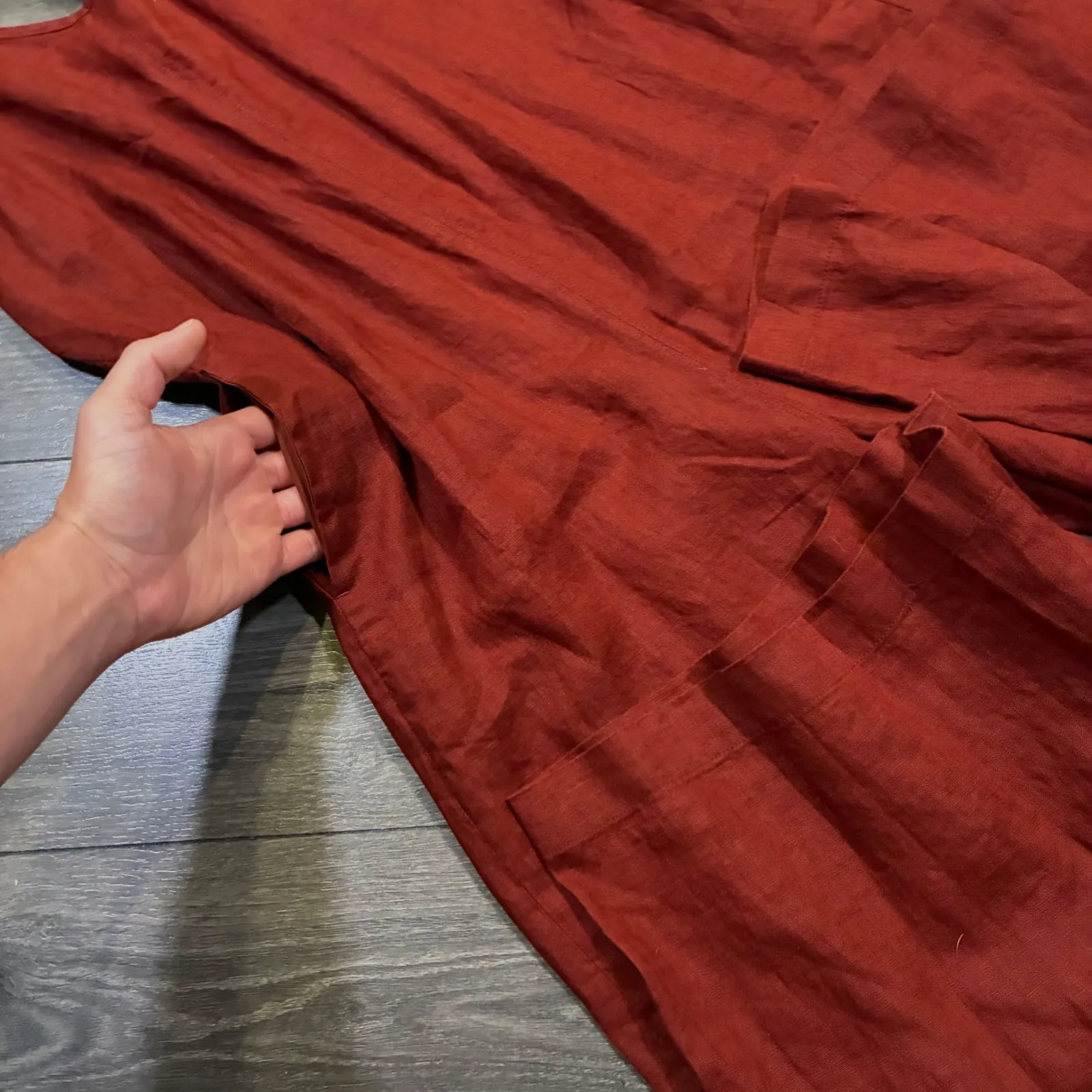 EUC‎ Athleta Linen Jumpsuit Women's Size 0 Rust V-Neck Sleeveless Wide Leg - Image 5