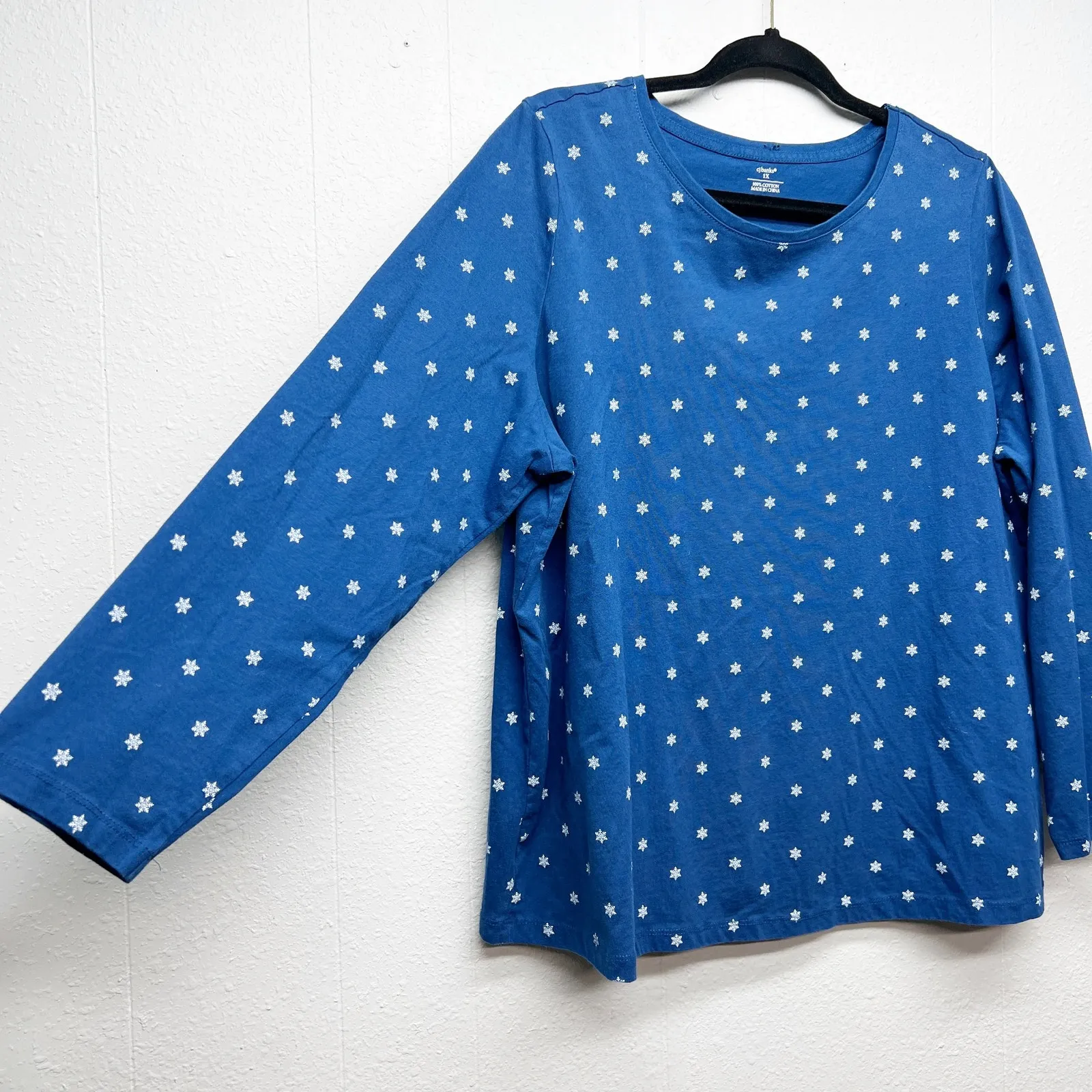 CJ Banks Snowflake Printed Top Womens 1X 100% Cotton Sustainable Everyday Wear Blue - Image 5