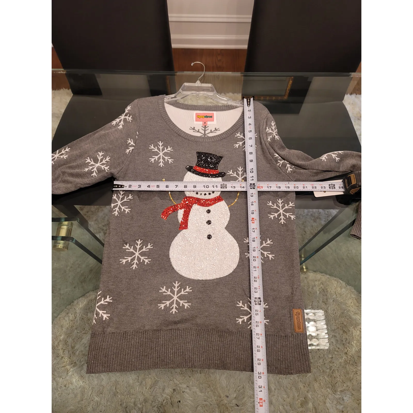 Tipsy Elves Christmas Sweater Women's Large Gray Snowman Long Sleeve Pullover - Image 15