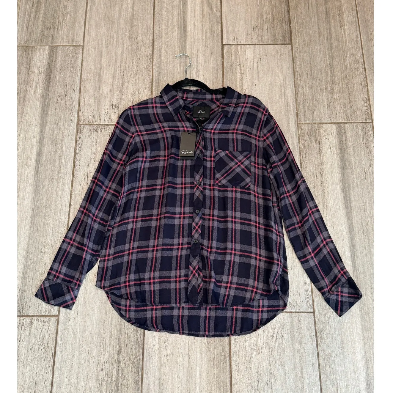 NEW Rails Hunter Plaid Button Down Shirt Womens Medium Coal Grey Rose Flannel - Image 2