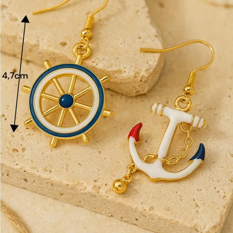 Nautical Gold and Blue Earrings - Image 3