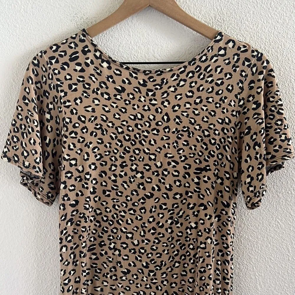 Vermilli Hawaii Leopard Print Stretch Dress Ruffle Detail Swim Cover Small Brown - Image 7