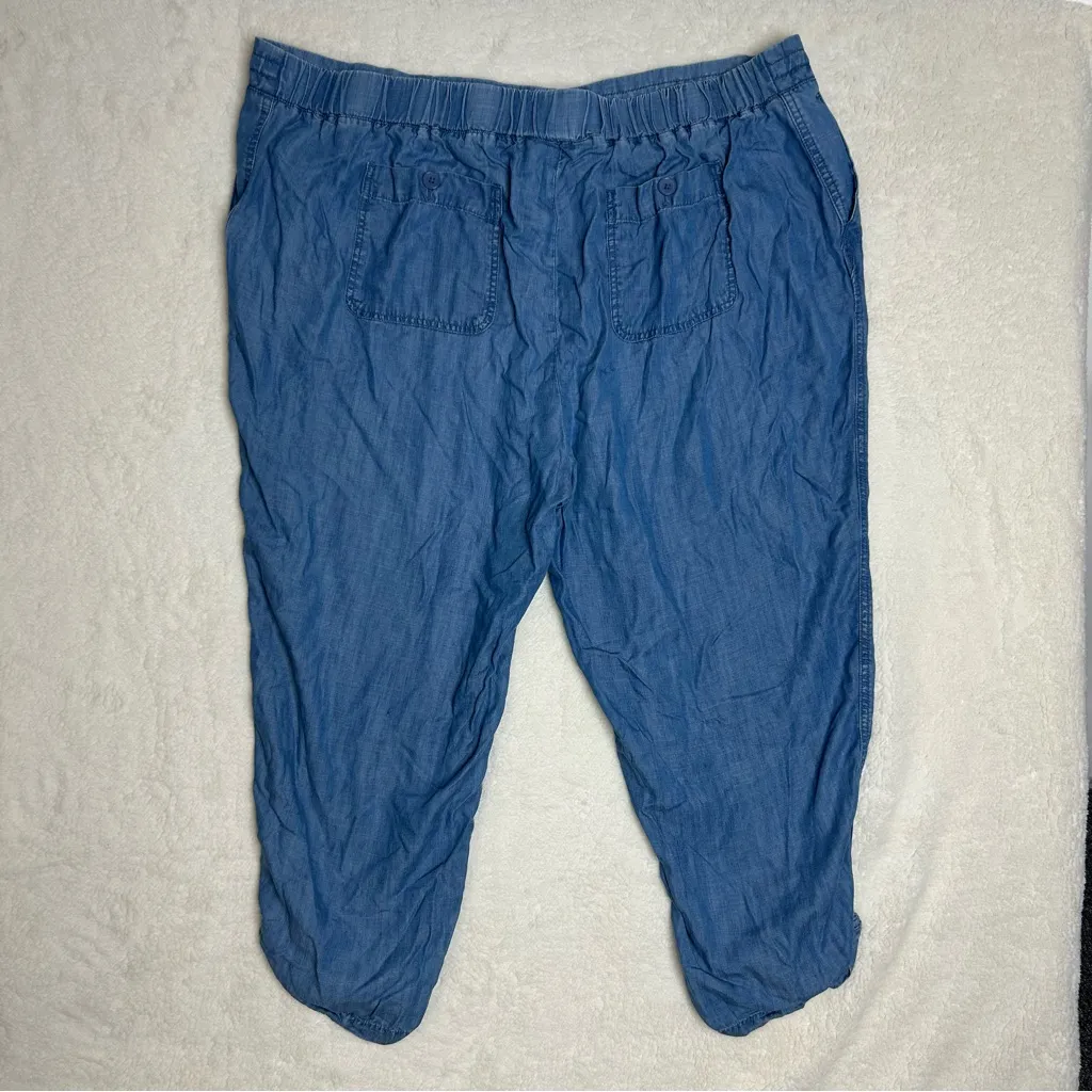 Talbots Comfort Pants Blue 100% Tencel Lyocell Lounge Roll Up Bottom Hem 24W - Image 2