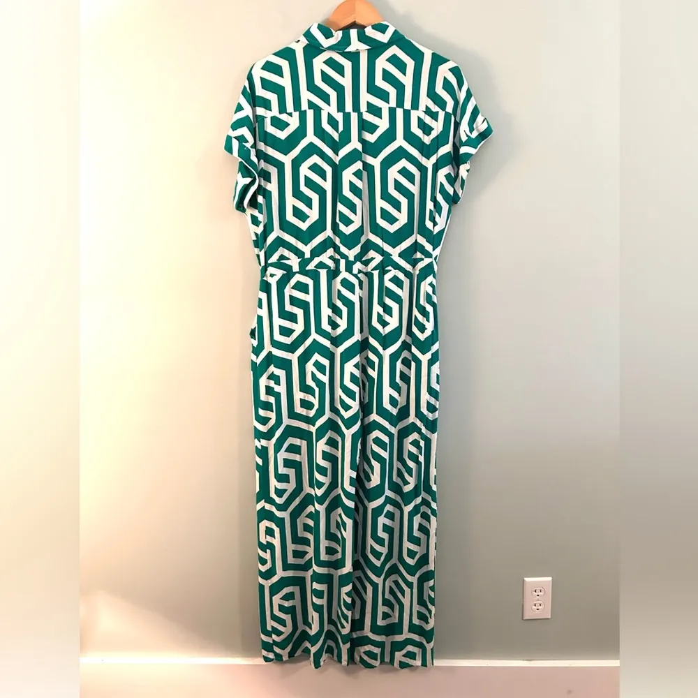 Green Print Cotton Jumpsuit. Size Large. - Image 4