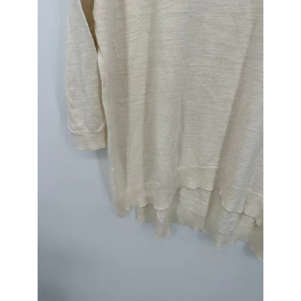 Moth Anthropologie Tunic Sweater Women Medium Cream 1/2 Sleeve Cotton Side Slit - Image 3