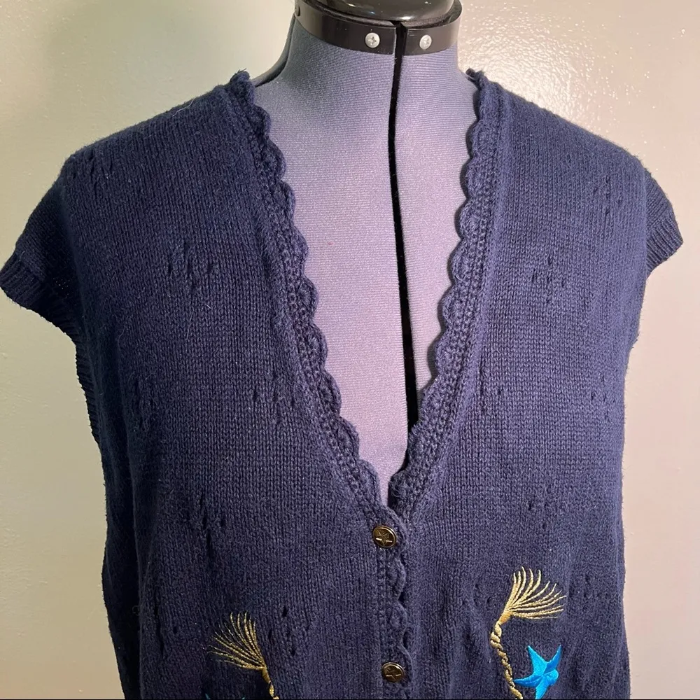 Vintage Koret Sweater Vest Navy Blue Embroidered Rope Star Size 3X - Image 3