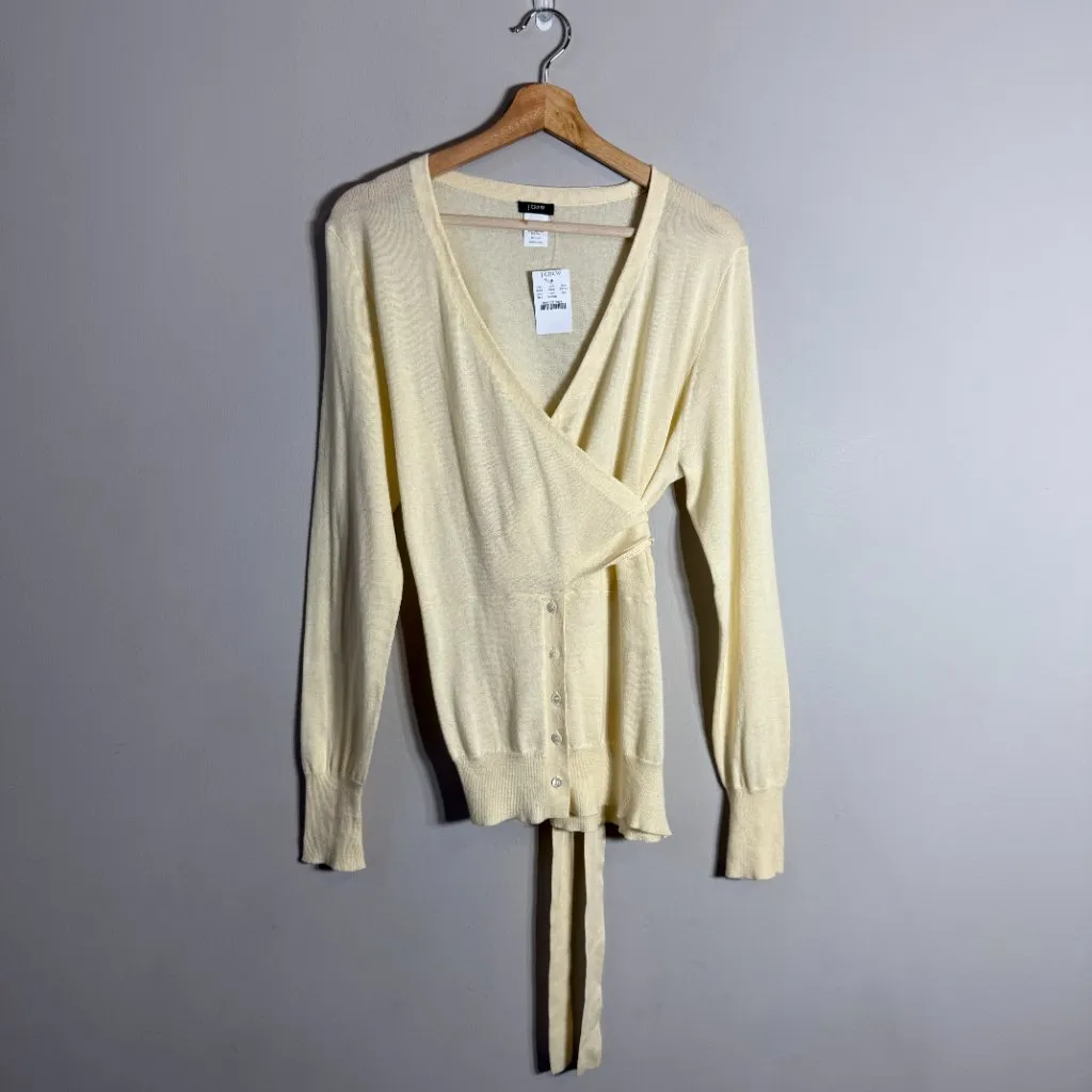 J. Crew Wrap Cardigan Sweater Women's Large Butter Yellow Preppy Minimalist NWT - Image 3