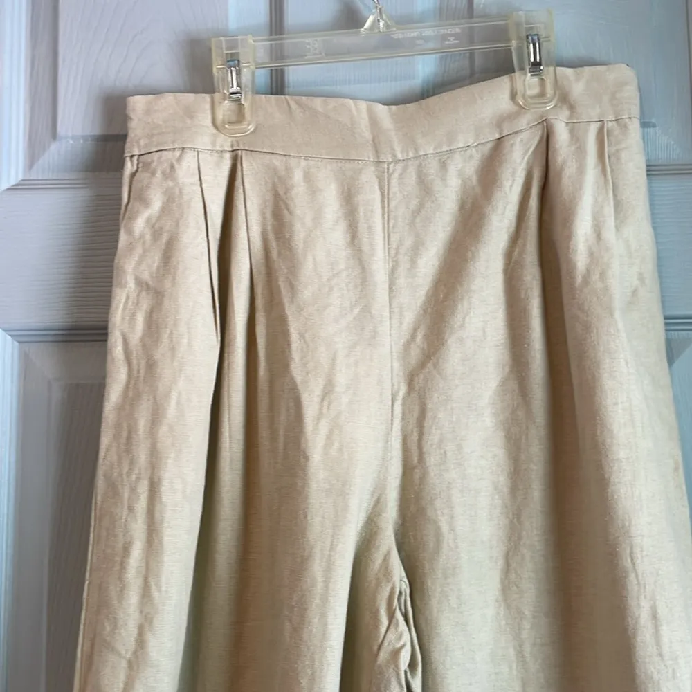 Chelsea & Theodore Women's 8 NWT Linen Viscose Beige Flat Front Wide Leg Pants Tan - Image 2