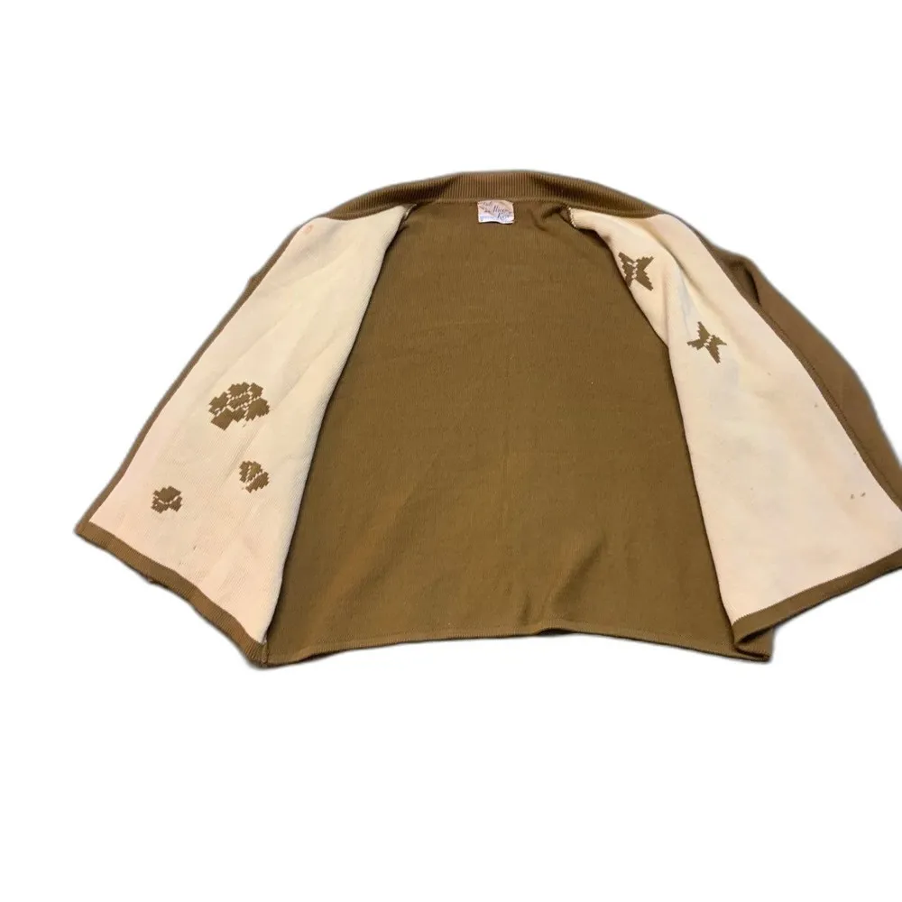 Vintage Lady Alice Kaye Brown Floral Wool Cardigan Sweater - Image 3