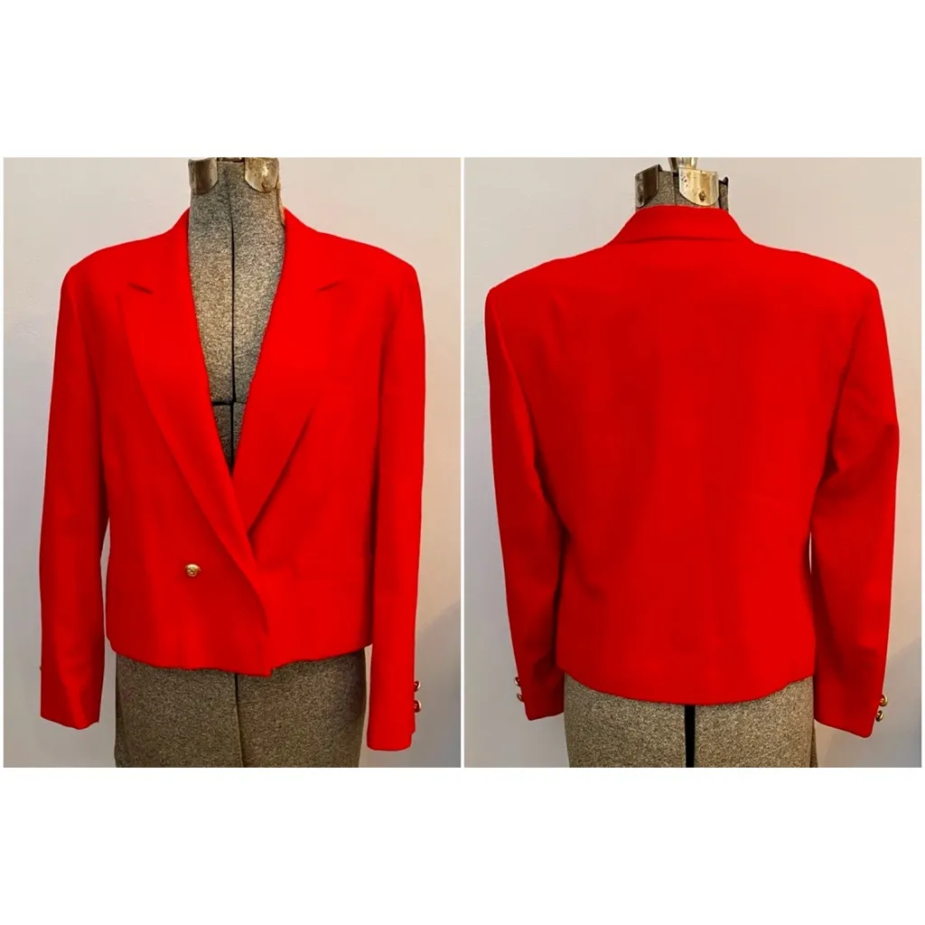 VNTG PENDLETON Virgin Wool Cherry Red Gold Button Double Brested Blazer Sz S - Image 2