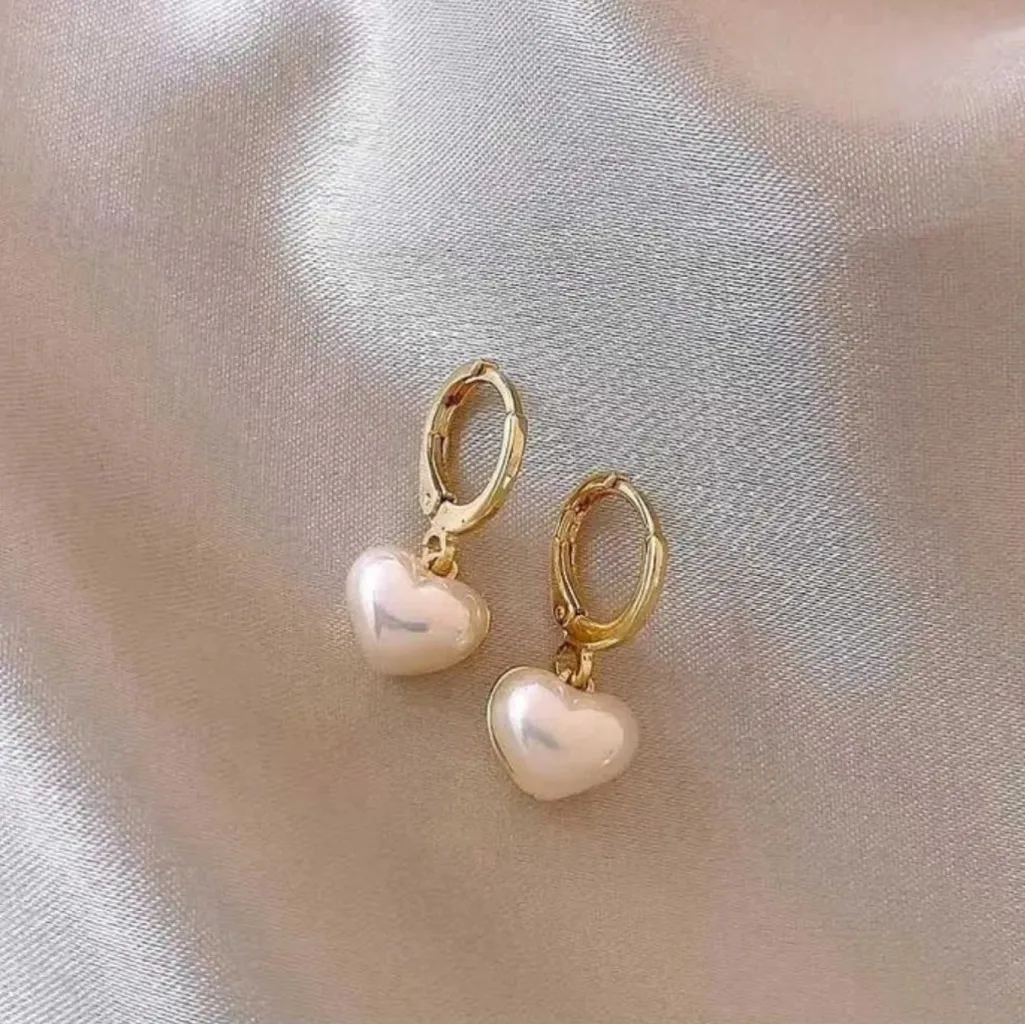 Gold Heart Drop Earrings - Image 4