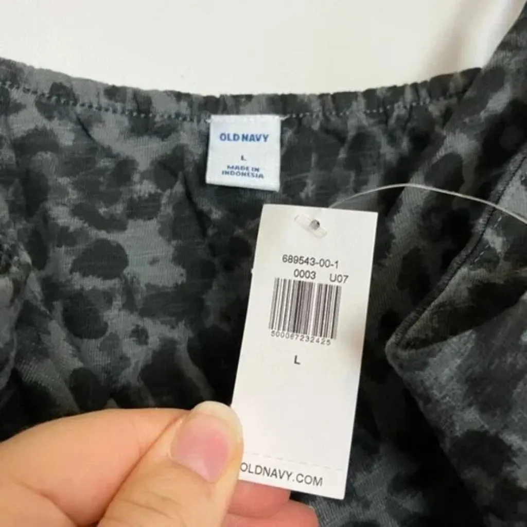 Old Navy NWT Gray Waist Defined Leopard Print Slub Knit Cami Midi Dress - Image 5