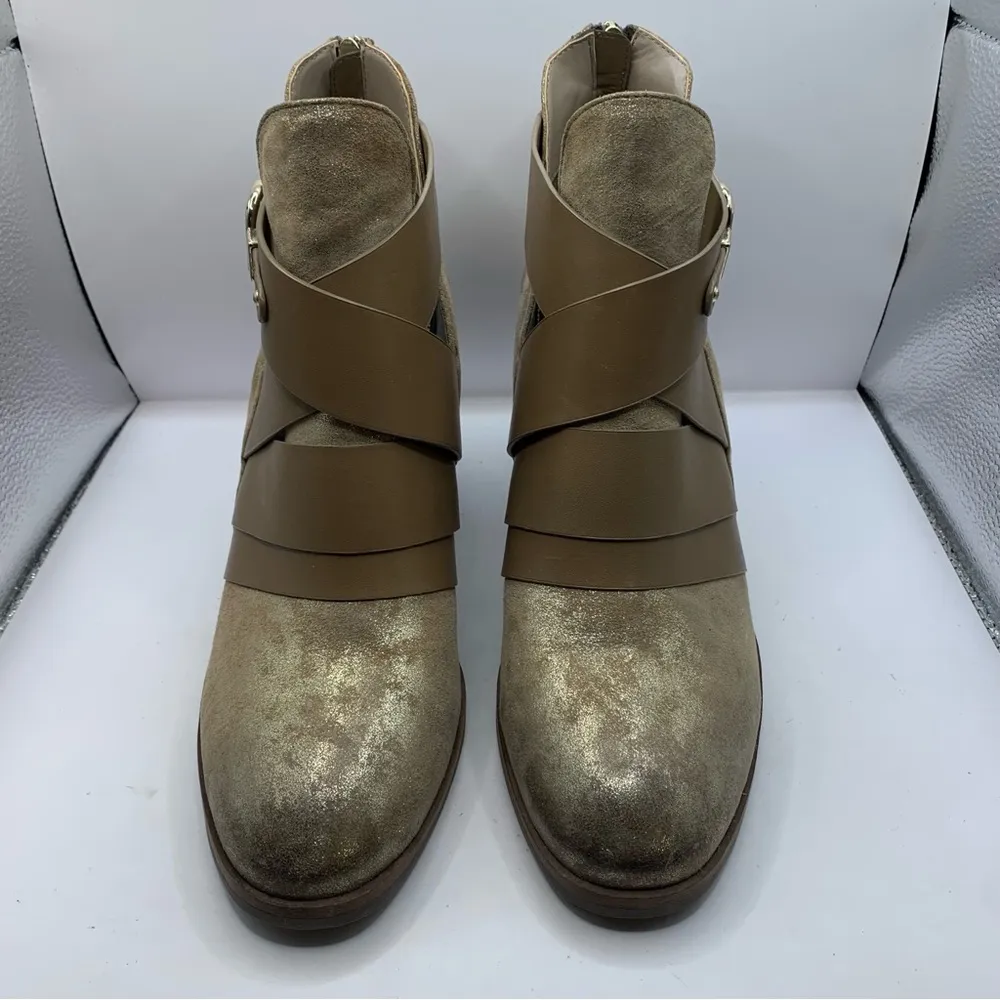 Isola Ladora Women's Boots SZ 11M Block Heel Straps Metallic Gold Brown Leather - Image 4
