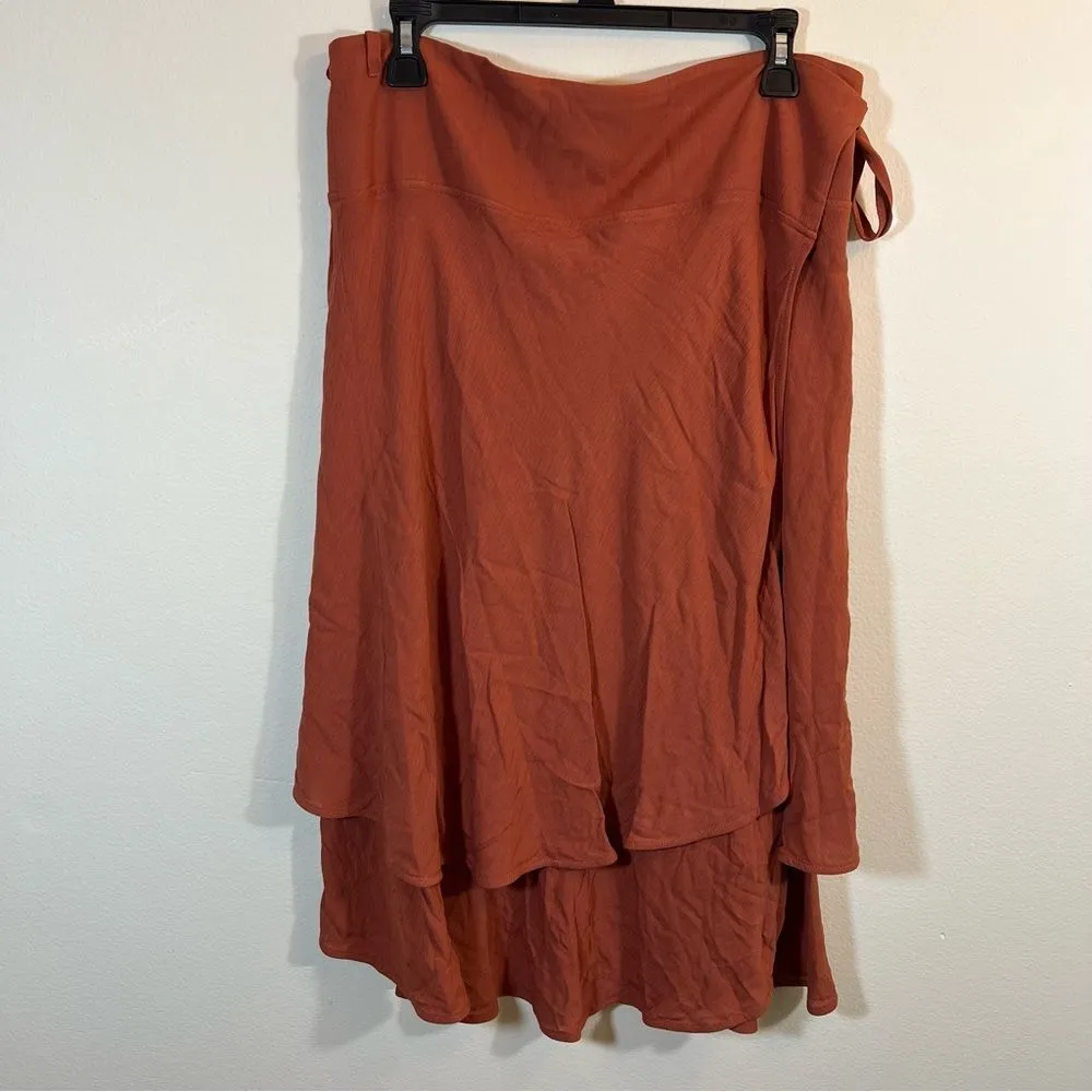 For Days Women's Midi Layered Wrap Skirt Burnt Rustic Orange Viscose Small - Image 2