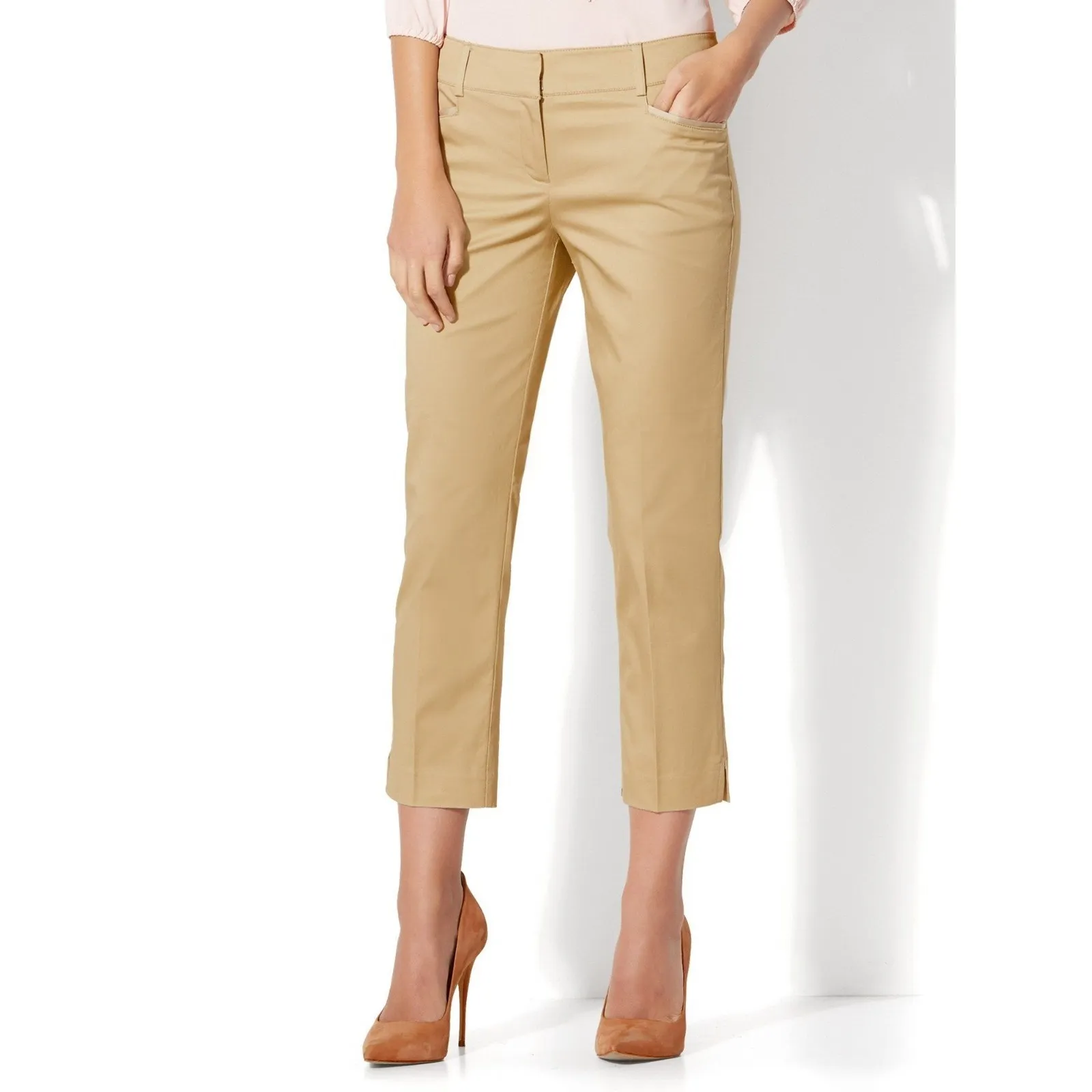 NWT NY & Co Blue Cropped Straight Leg Pants | Slim Fit Sateen Office Wear Sz 4 - Image 7
