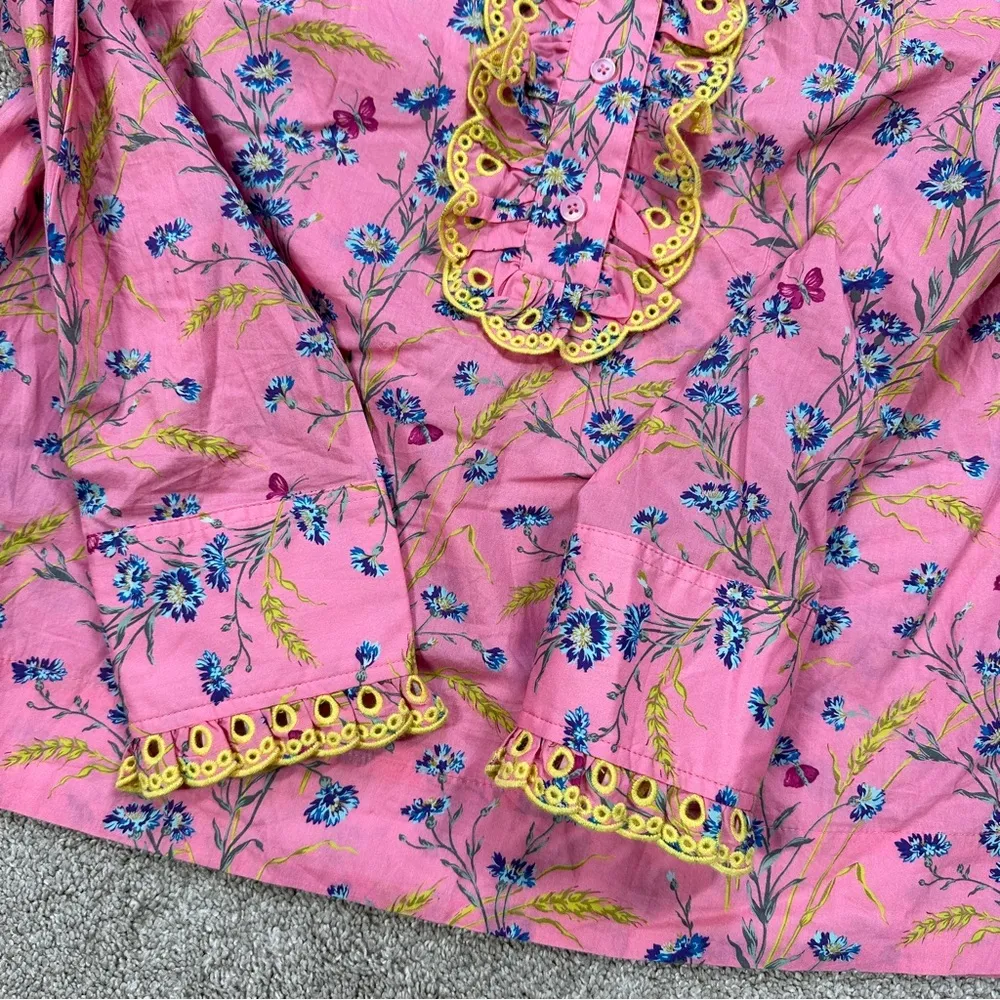 NWT J. Crew Liberty Fabric Poplin Ruffle Blouse Top Wheat Bouquet Floral Pink M - Image 12