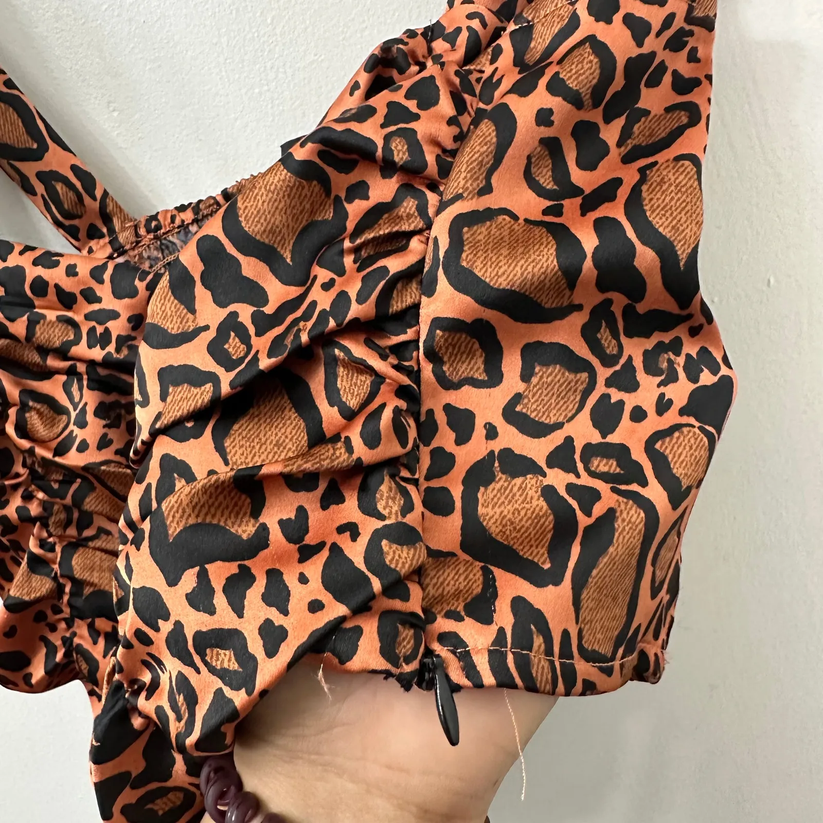 Forever 21‎ L Cropped Cheetah Print Top Corset Ruched Satin Party Club Glam Chic - Image 5