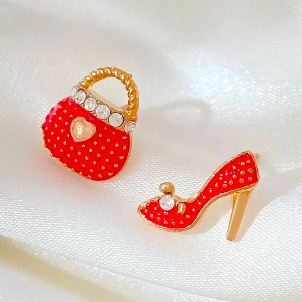 Red and Gold Handbag and Heel Earrings​ - Image 8