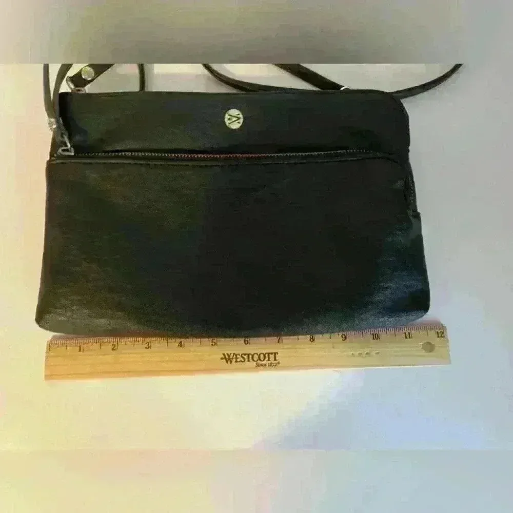 Traventi Leather double slip black crossbody hand‎ bag - Image 9