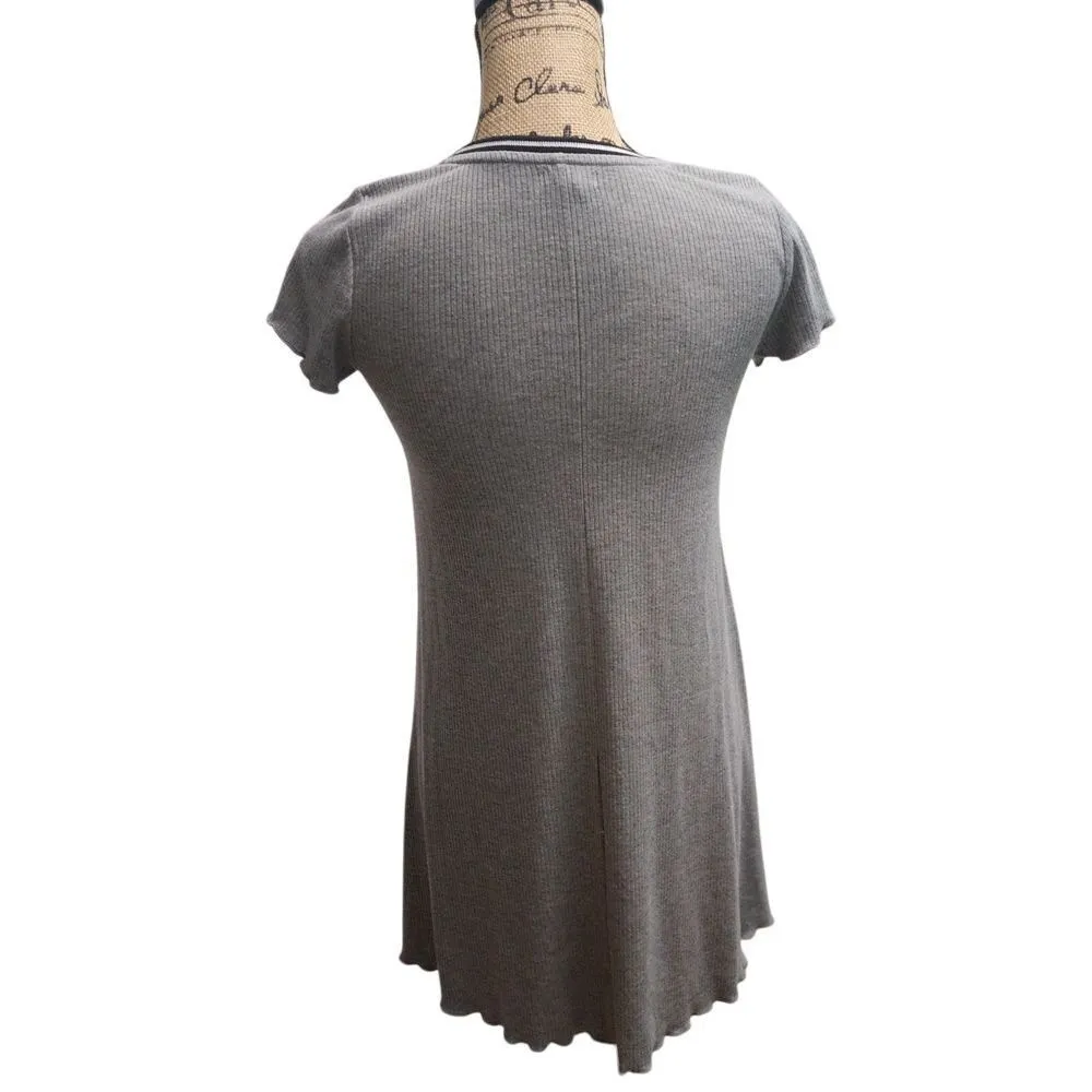 Love, Fire Ribbed Skater Dress Short Sleeve Casual‎ Gray Mini A - Image 2