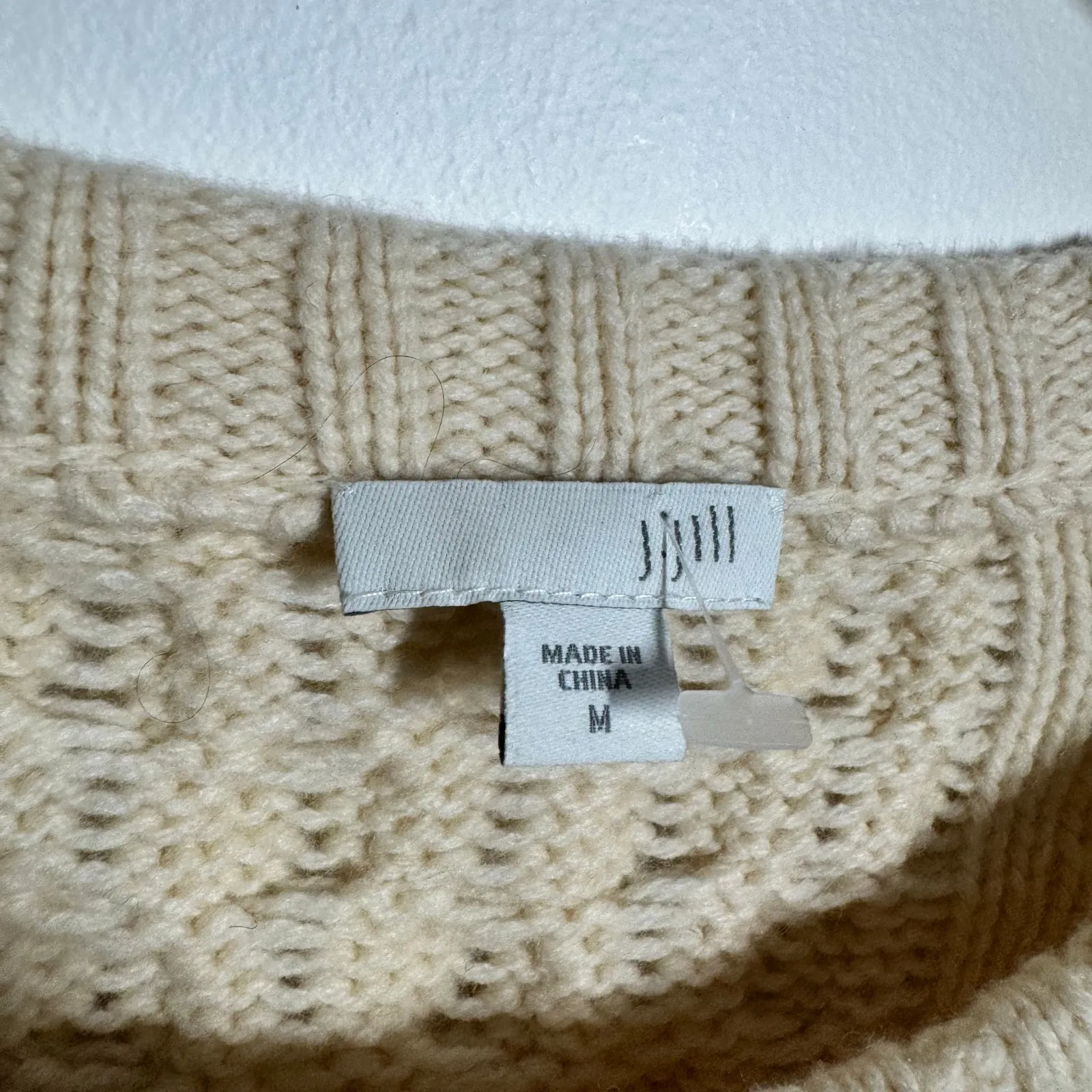 J.Jill Fisherman Cable Knit Chunky Sweater Women M Cream Lambs Wool Cozy Minimal - Image 5