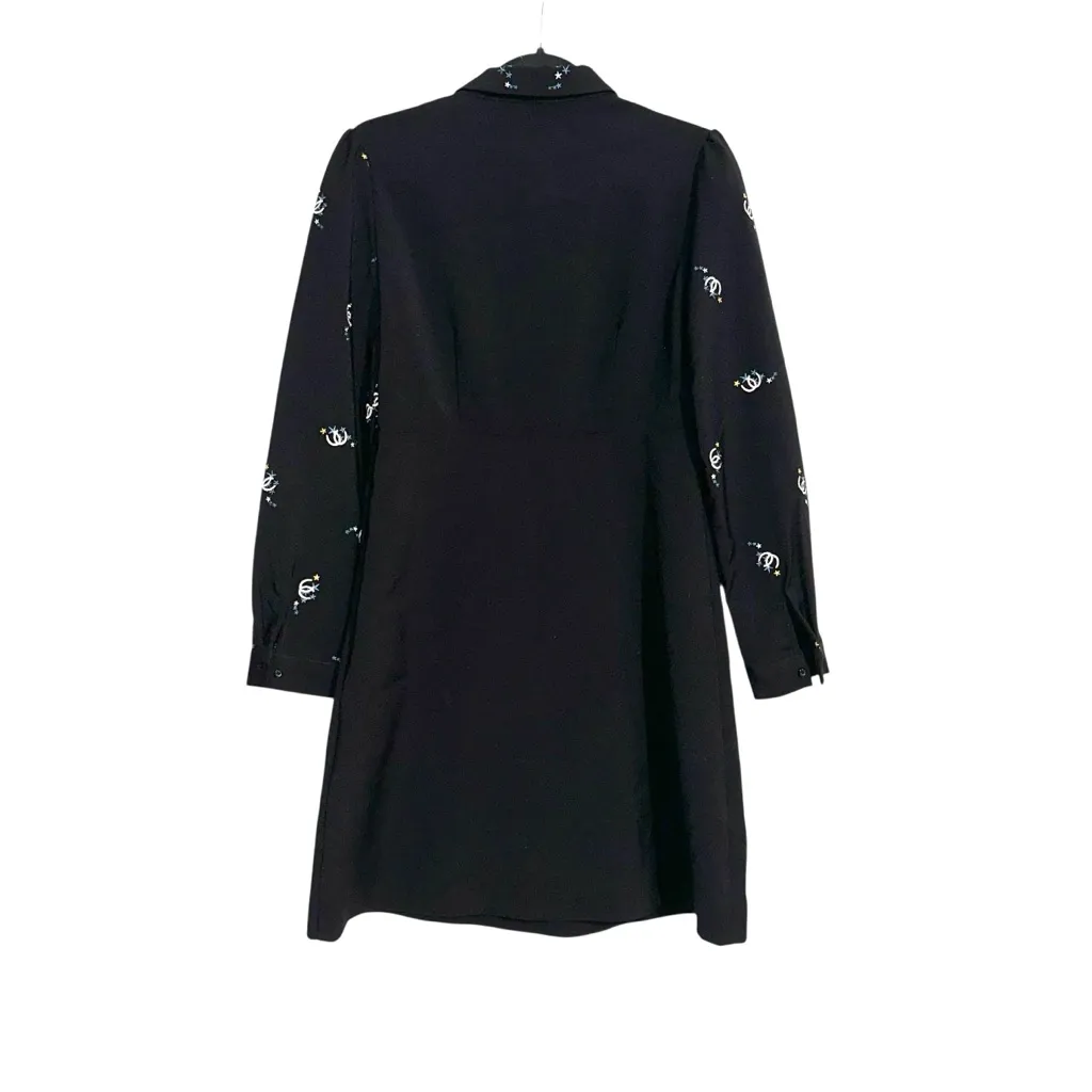 Maje Riwest Horse Shoe Embroidered Black Long Sleeve Mini Dress 3 US LARGE - Image 5