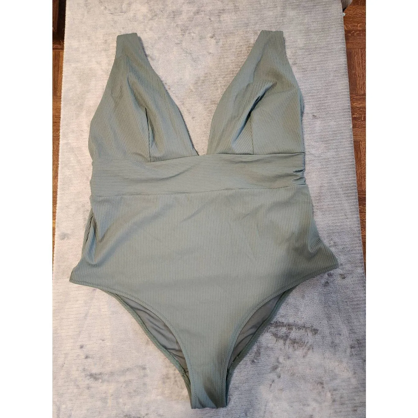 H&M Size XL Sage Green Shaping V Neck One Piece Swimsuit Swim - Image 2