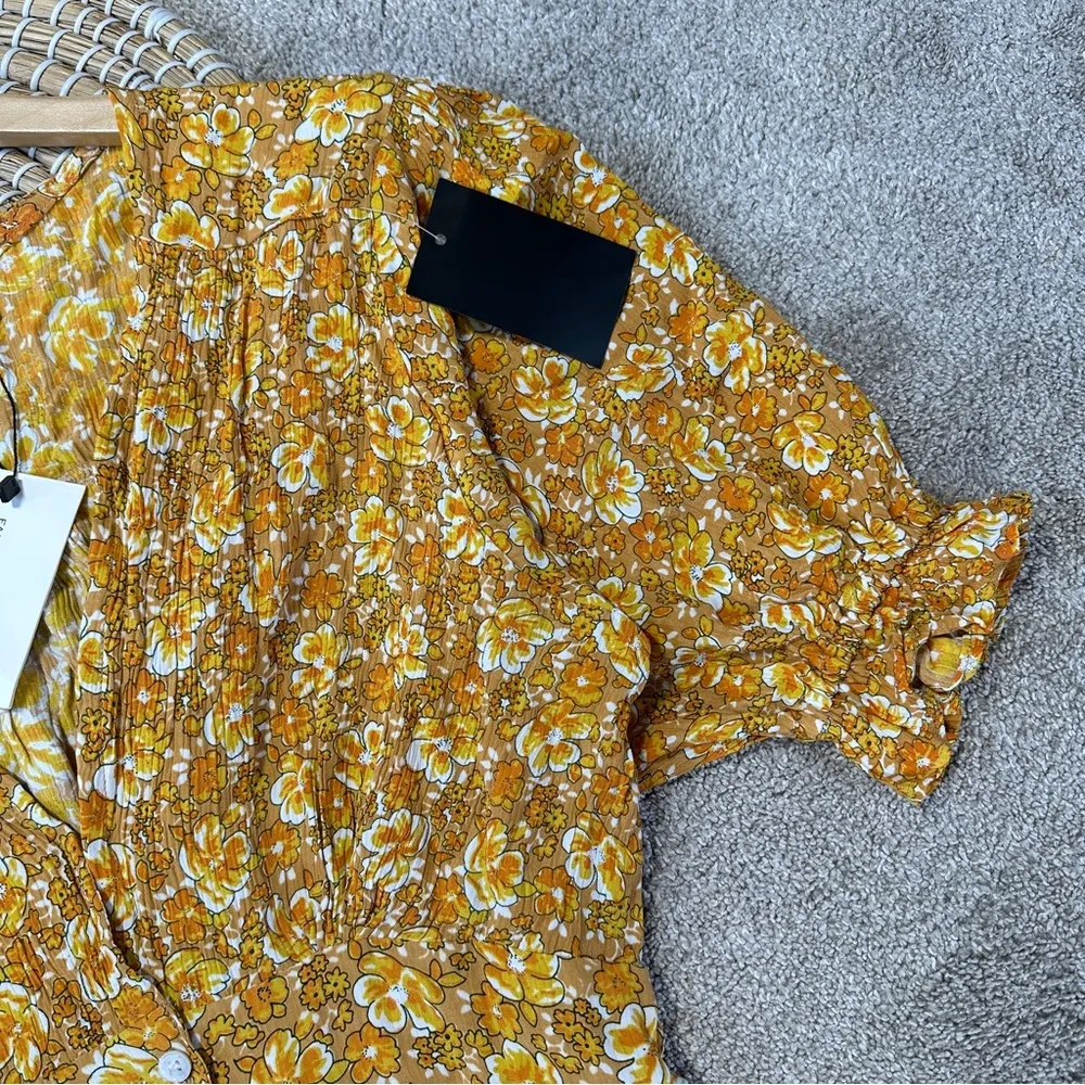 NWT Faithfull the Brand Rafa Dress V-Neck Puff Sleeve Saffron Delphine Floral 4 - Image 7