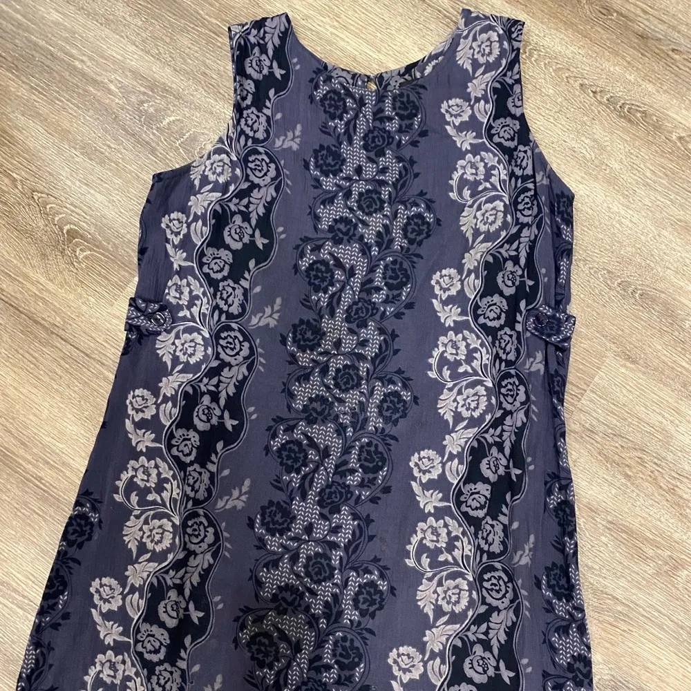 Vintage 90s sag harbor boho fairy floral sleeveless maxi dress blue gray medium - Image 7