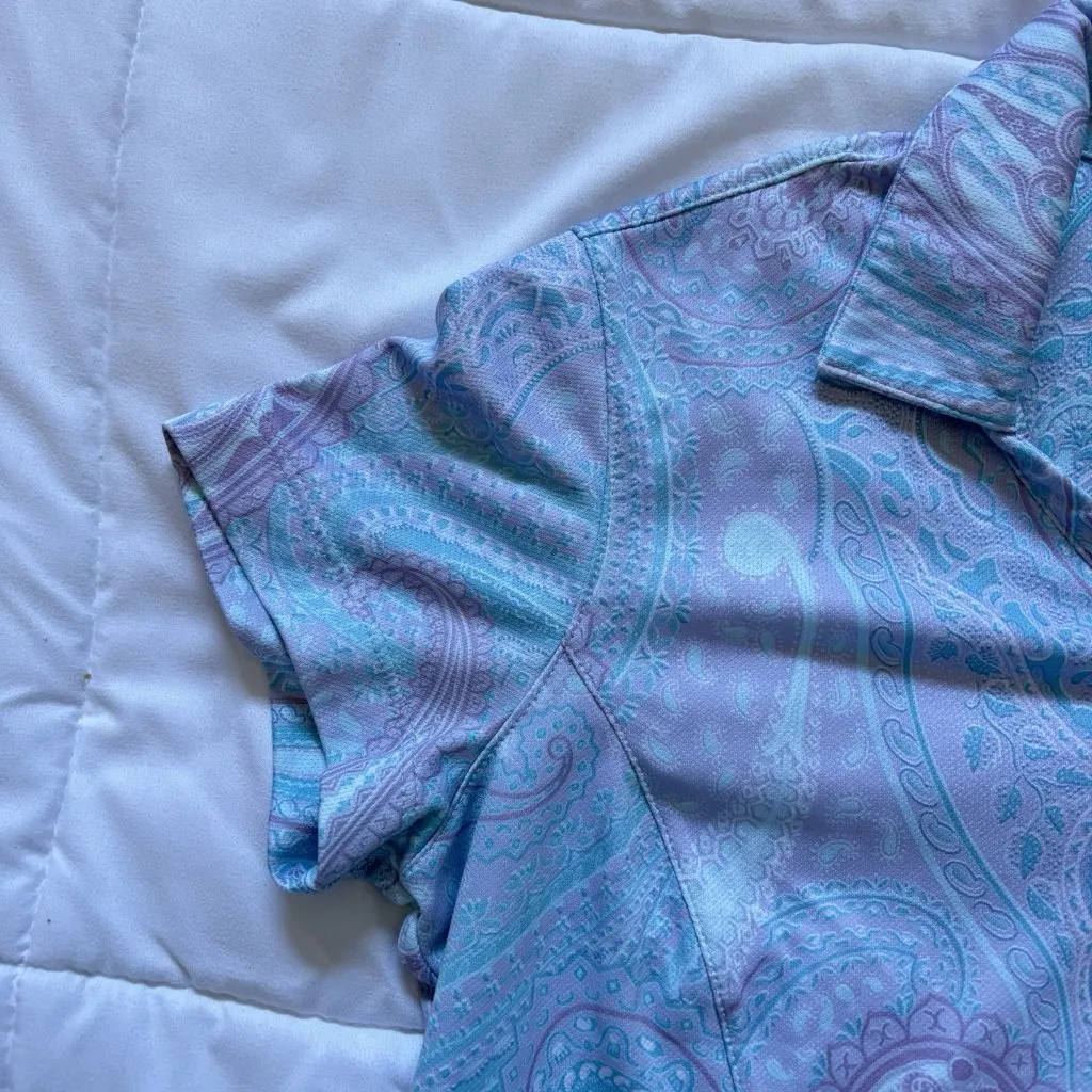 Vintage 90s Y2K Tail Golf Polo Short Sleeve Lilac Paisley Womens Size Small Blue - Image 2