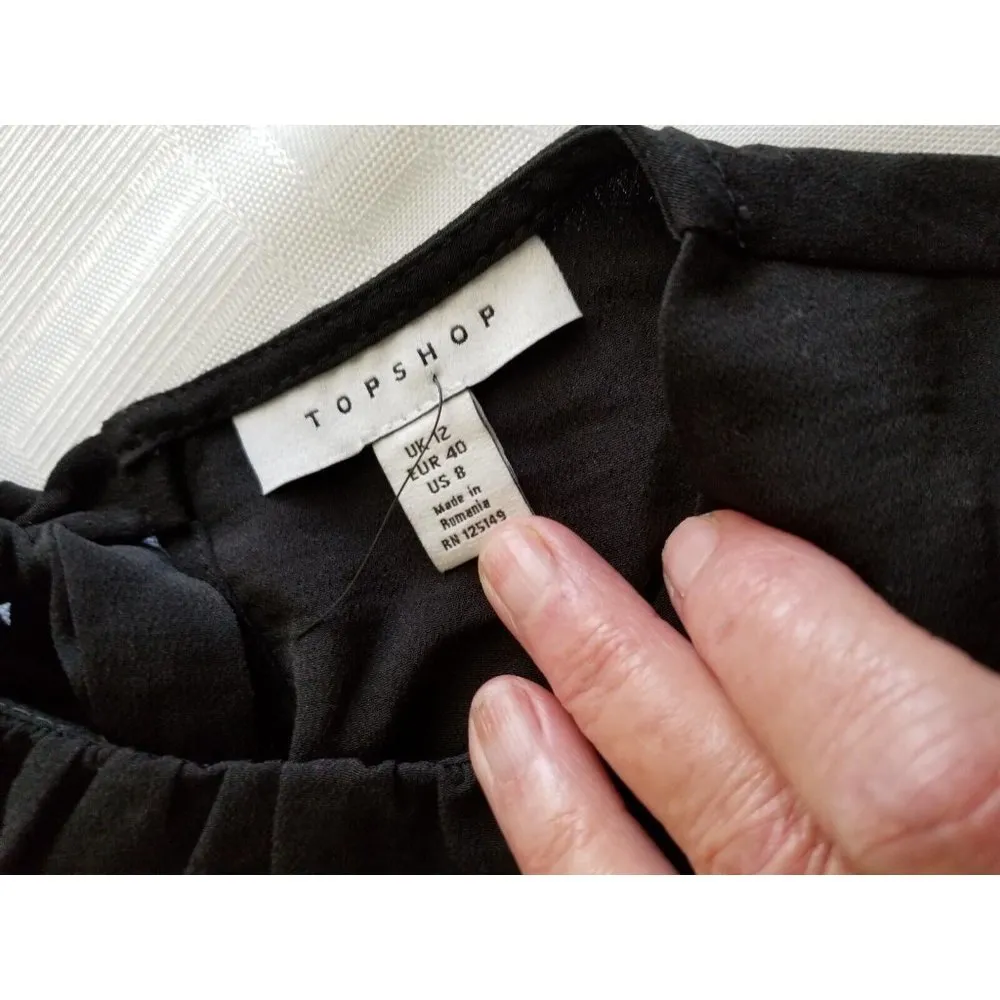 TOPSHOP Black Sheer Long Sleeve Peplum Blouse Keyhole Back Shirt Top Size 8 - Image 9