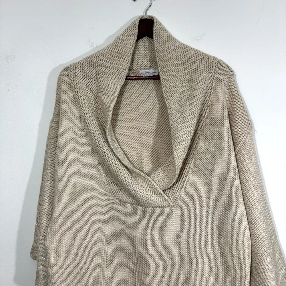 Soft Surroundings Beige Cowl Neck Knit Oversized Fit Sweater - Image 3