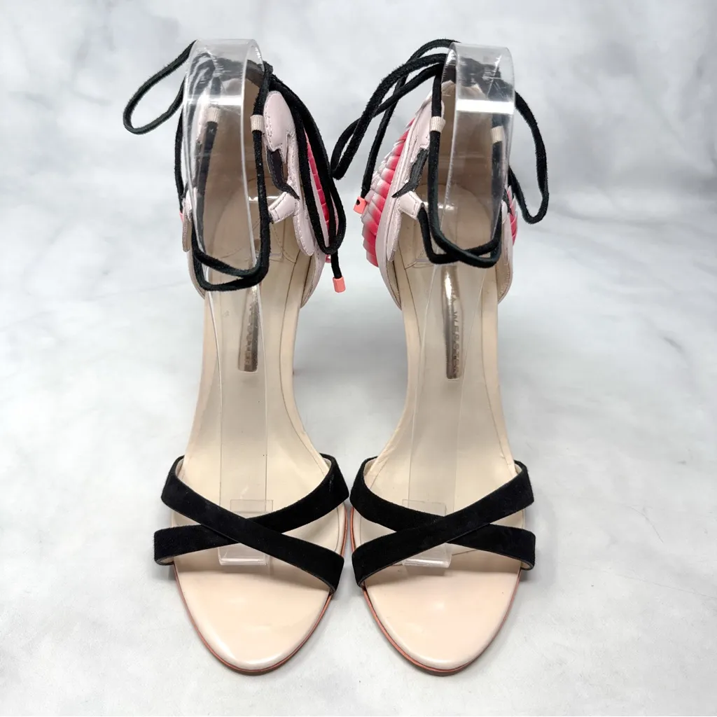 Sophia Webster Flamingo Frill Leather Ankle Wrap Stiletto Sandal Heels Pink 39 Size 8 - Image 6