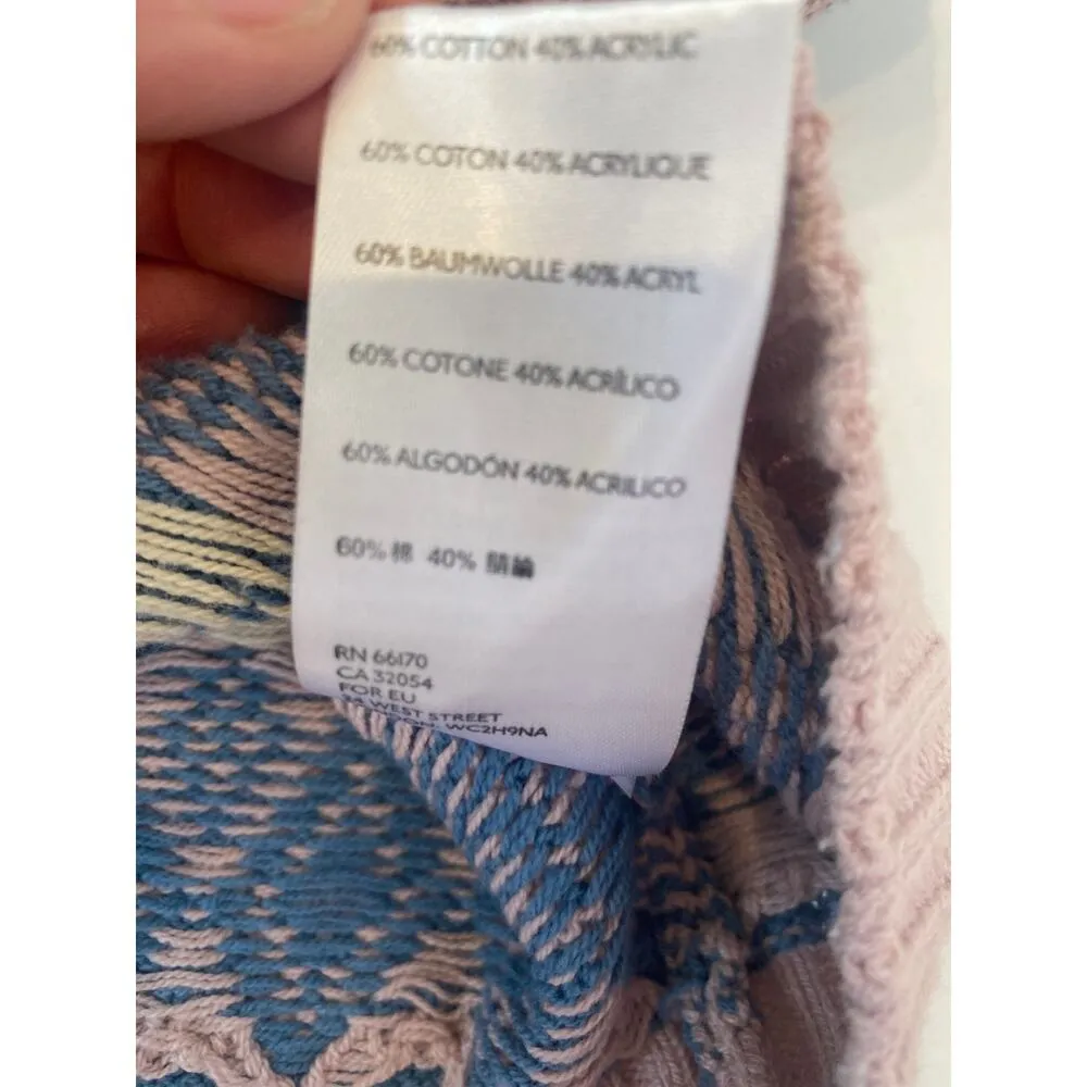 Free People Argyle Cardigan Sweater Mini Skirt Set EUC Sz XS Cotton Pink Blue - Image 8