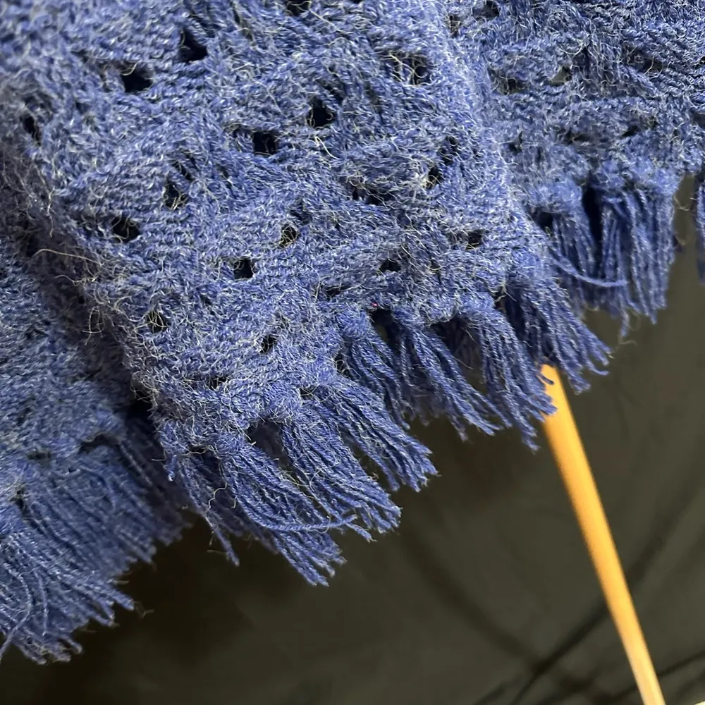 Ruby Rd Road Open Knit Sweater Fringe Trim Heather Blue XL - Image 3