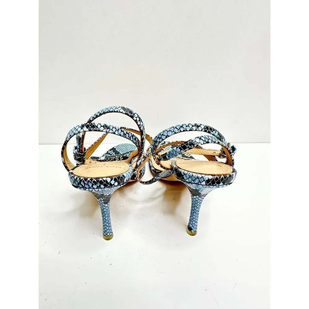 Black Suede Studio Sandals Womens Size 7 Blue Black Leather Gwen Snake Print - Image 10