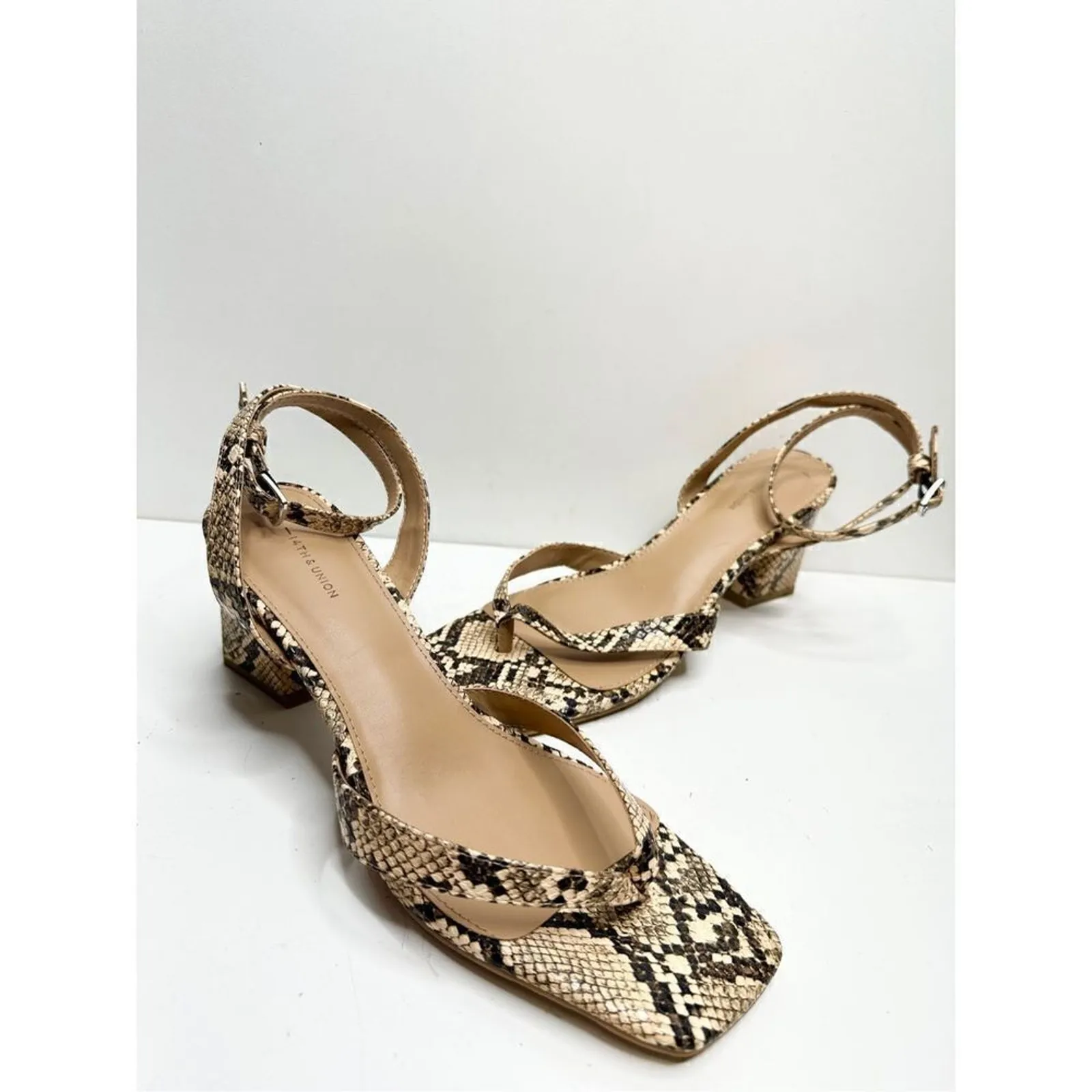 14th & Union Sandals 9.5 Animal Print Square‎ Toe Ankle Strap Block Heel - Image 2